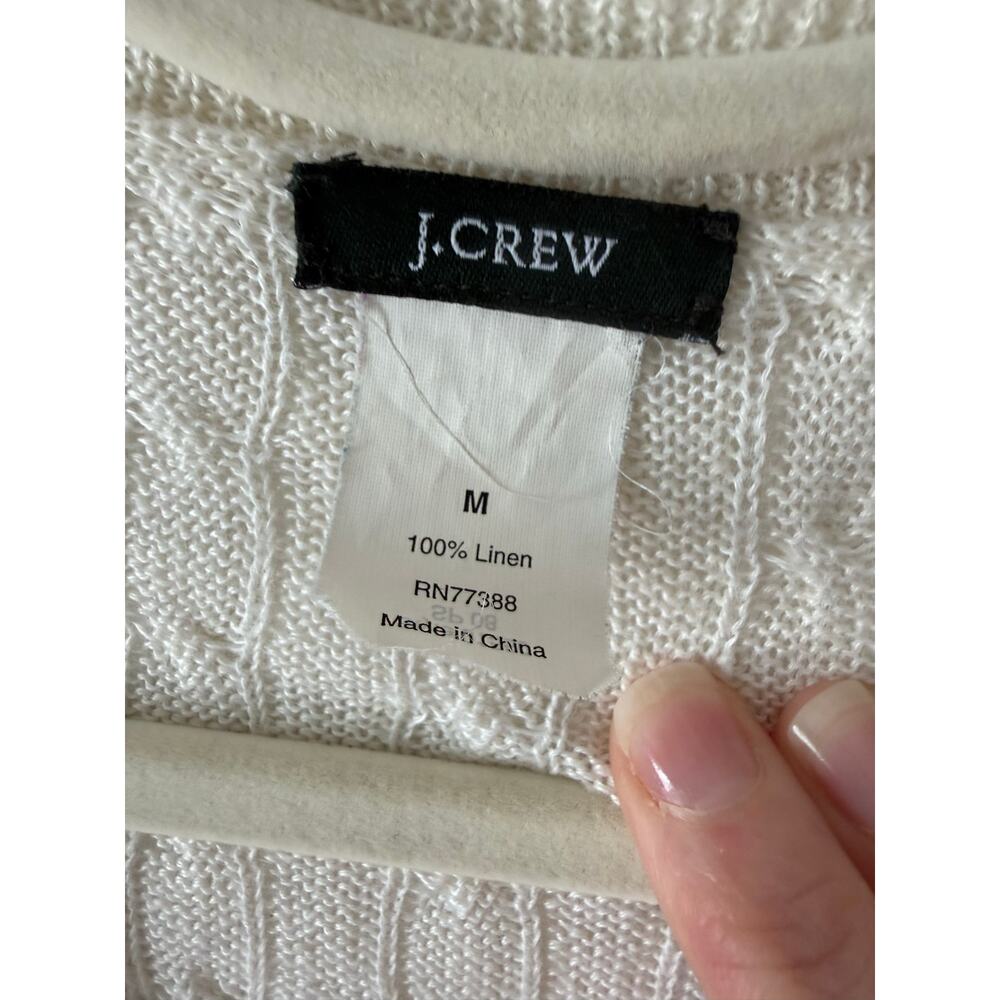 J.Crew 100% Linen Cable Knit Sweater‎ Ivory Size M Coastal Preppy Fisherman - Picture 5 of 6